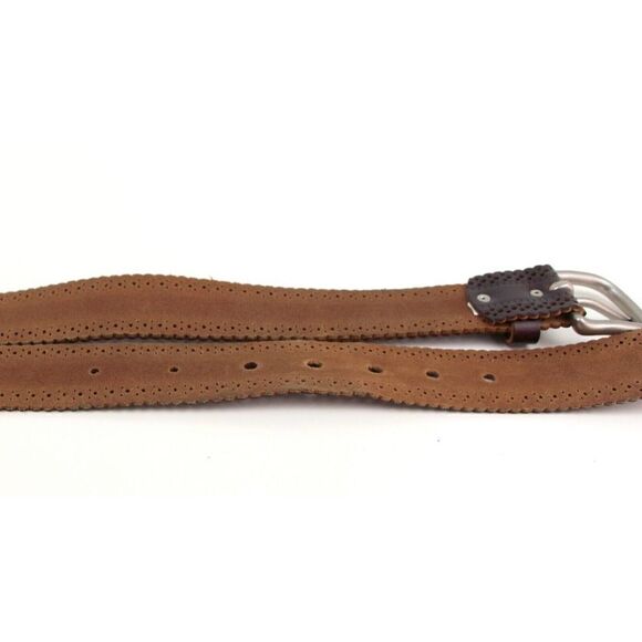 PERFORATION CUT OUT BROWN GENUINE LEATHER 1.5"Wd CASUAL WOMEN'S BELT Sz L (F20 - Picture 11 of 11